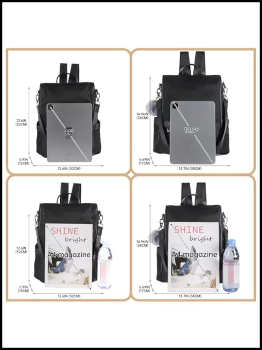 Nylon Backpack Purse Anti-theft Travel Lightweight Shoulder Bag